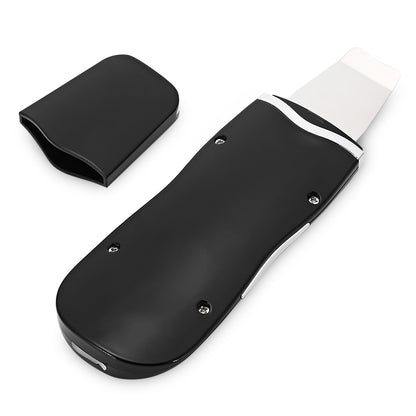Ultrasonic facial scrubber color variants in black and white with protective carrying case and storage pouch