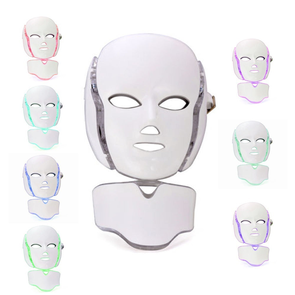 LED Photon Rejuvenation Beauty Mask with interchangeable colored light therapy heads - red blue green cyan purple for different skin concerns