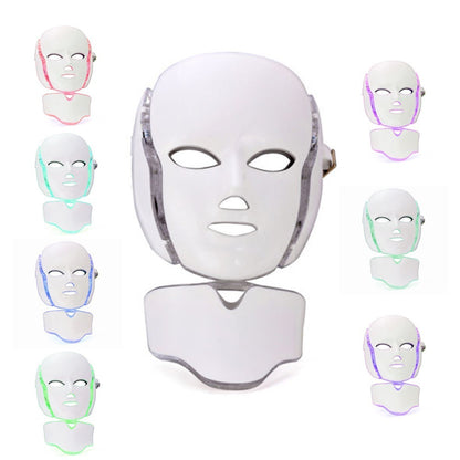 LED Photon Rejuvenation Beauty Mask with interchangeable colored light therapy heads - red blue green cyan purple for different skin concerns