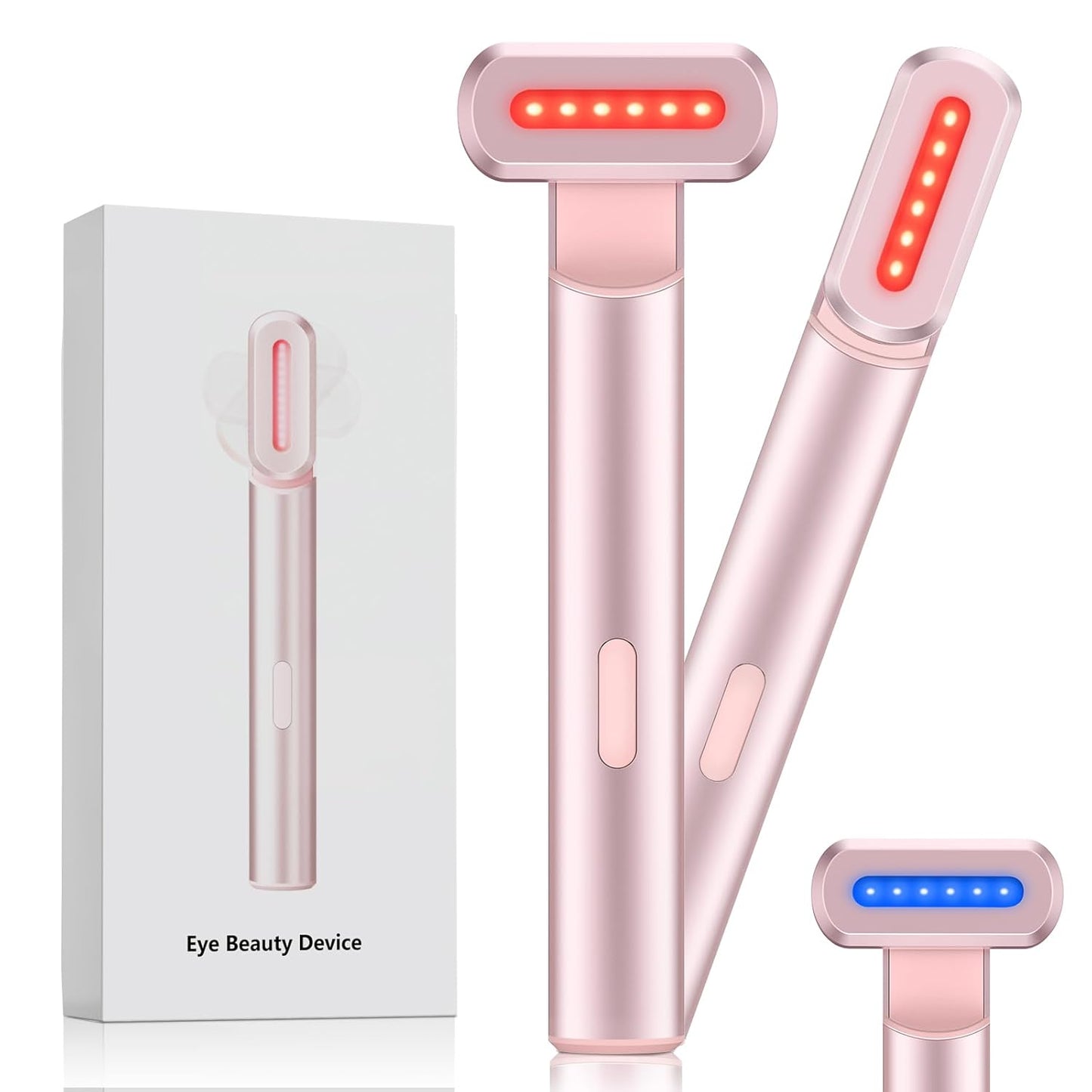 4-in-1 Facial Eye and Neck Skincare Wand with Red Light Therapy - Rose Gold Color Product with Packaging