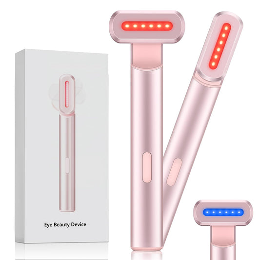 4-in-1 Facial Eye and Neck Skincare Wand with Red Light Therapy - Rose Gold Color Product with Packaging