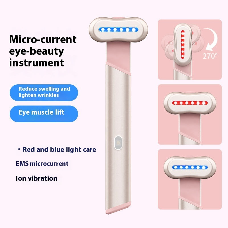 Micro-current eye beauty instrument features - reduce swelling lighten wrinkles eye muscle lift light therapy sonic vibration