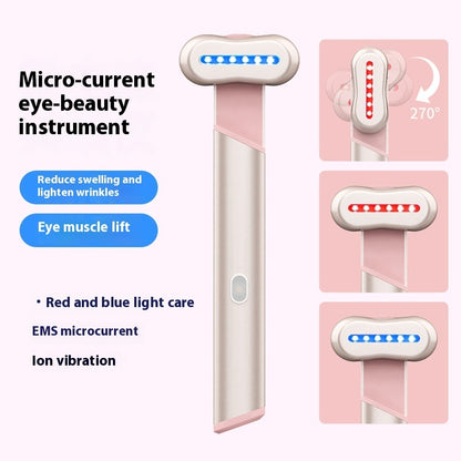 Micro-current eye beauty instrument features - reduce swelling lighten wrinkles eye muscle lift light therapy sonic vibration