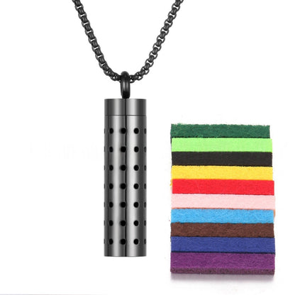 Premium aromatherapy essential oil diffuser pendant with black dot pattern on silver titanium steel
